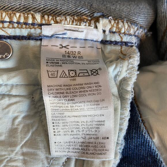 Gap High Rise Slim Straight Medium Wash Destroyed Denim Jeans - Women's 14R - Picture 4 of 5